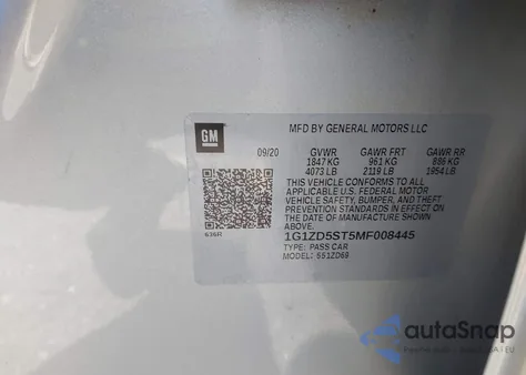 2021 Chevrolet Malibu Fwd Lt из США, поврежденный, VIN 1G1ZD5ST5MF008445